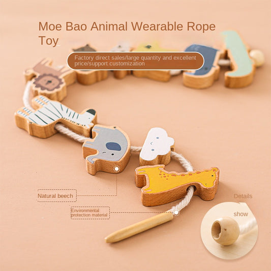 Children's Montessori Educational Toys - Animal Lacing Beads 1-3 Years Wooden Baby Threading Toy