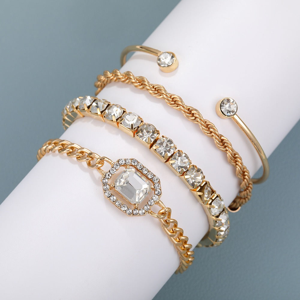 Women's Set of 4 Gold Tone or Silver Tone Rhinestone Bracelet Set