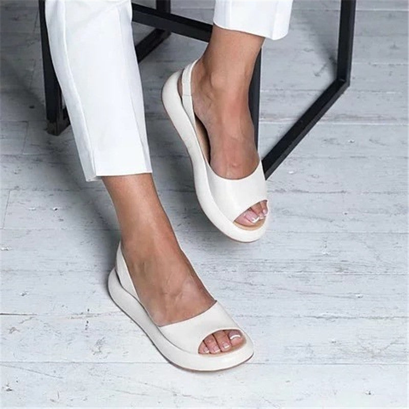 Women's Cute Vegan Leather Round Open Toe Thick Sole Sandals