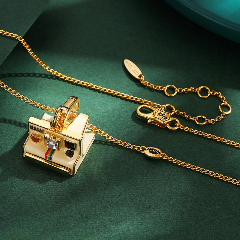 Women's Retro Enamel Glazed Three-Dimensional Vintage Polaroid Camera Pendant or Pendant and Necklace