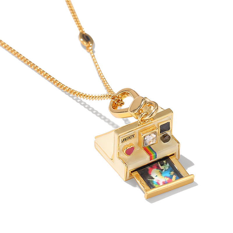Women's Retro Enamel Glazed Three-Dimensional Vintage Polaroid Camera Pendant or Pendant and Necklace