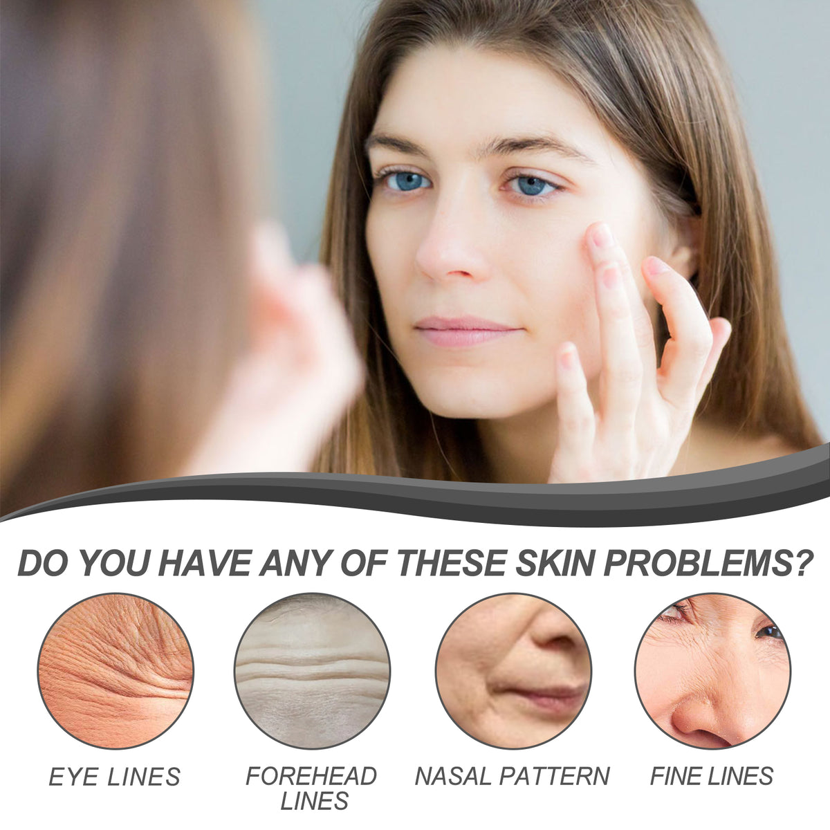 a woman looking at her skin