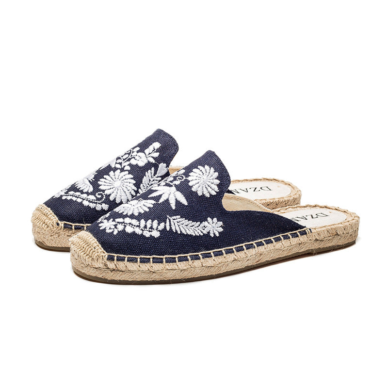 Women's Cute Embroidered Slip-On Open Heel Espadrilles/Shoes