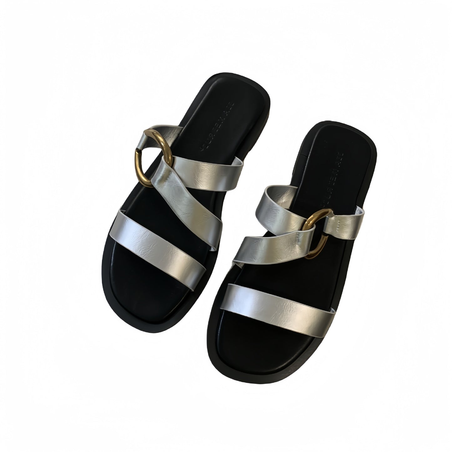 Women's Open-toe Sandals with Gold-tone Buckle Detail