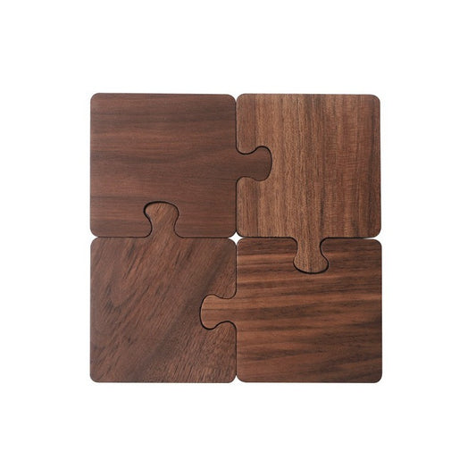 Solid Walnut Wood Insulated Puzzle Coasters