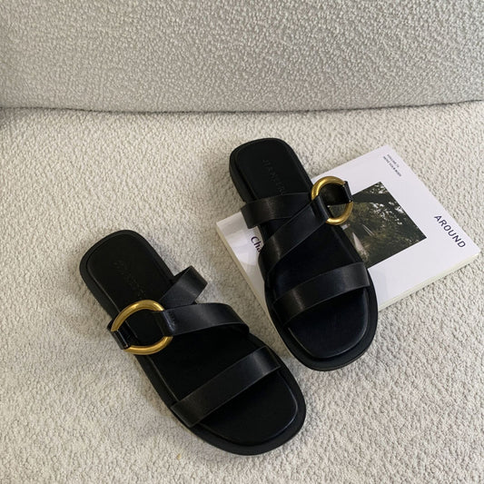 Women's Open-toe Sandals with Gold-tone Buckle Detail