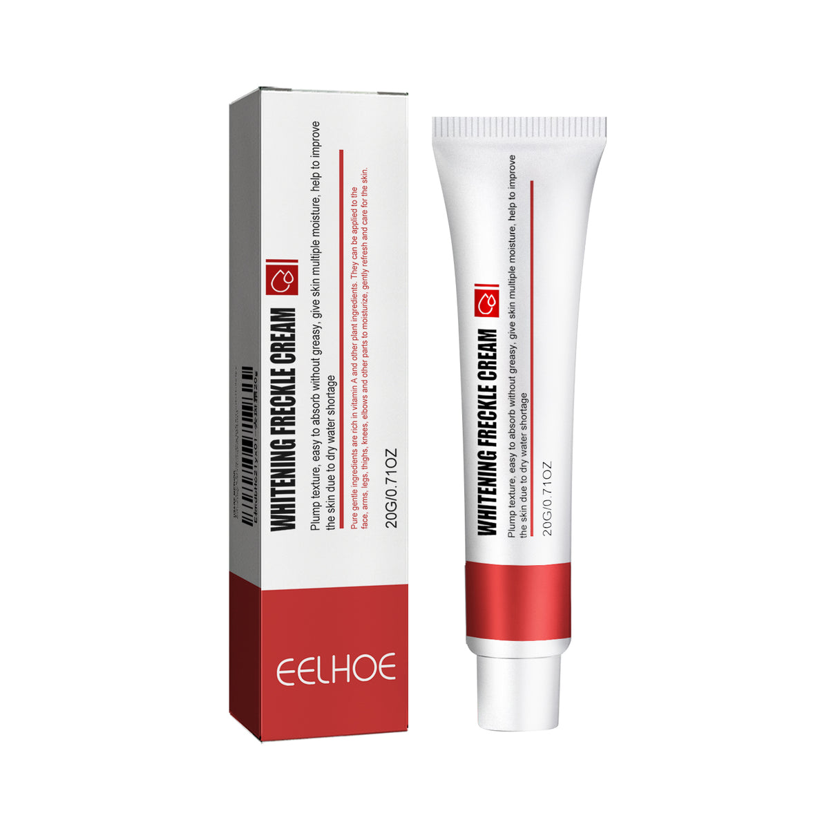 a white tube with red text