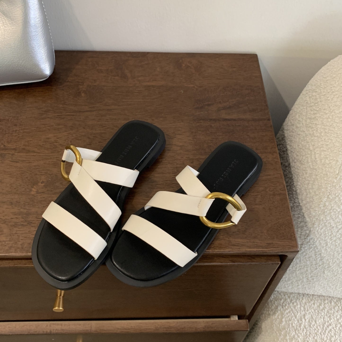 Women's Open-toe Sandals with Gold-tone Buckle Detail