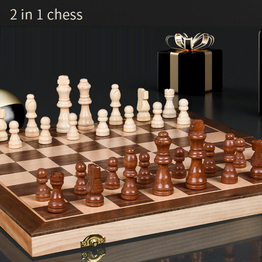 Solid Wood Magnetic Chess & Checker Game Set - Two in One Combination