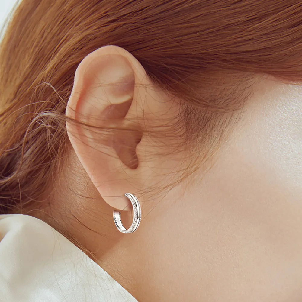 Women's Sterling Silver 925 Inlaid Moissanite C-Hoop Earrings