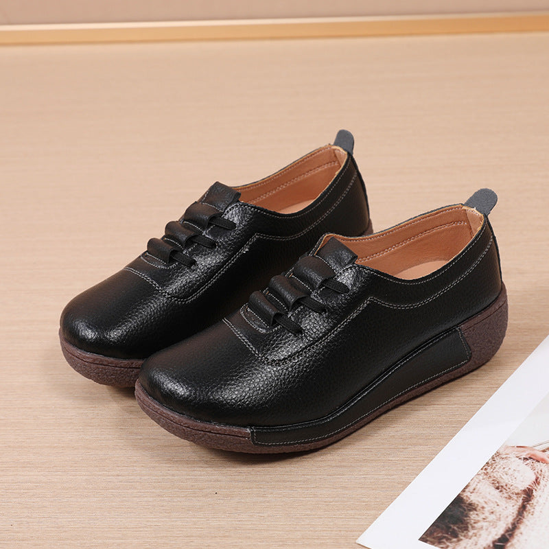 Women's Thick Wedge Sole Genuine Leather Upper Slip-On Casual Sneaker Shoes