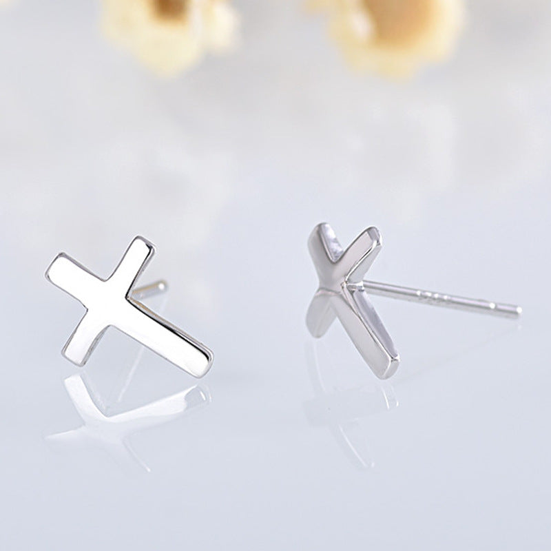 Women's Sterling Silver S925 Cross Stud Earrings