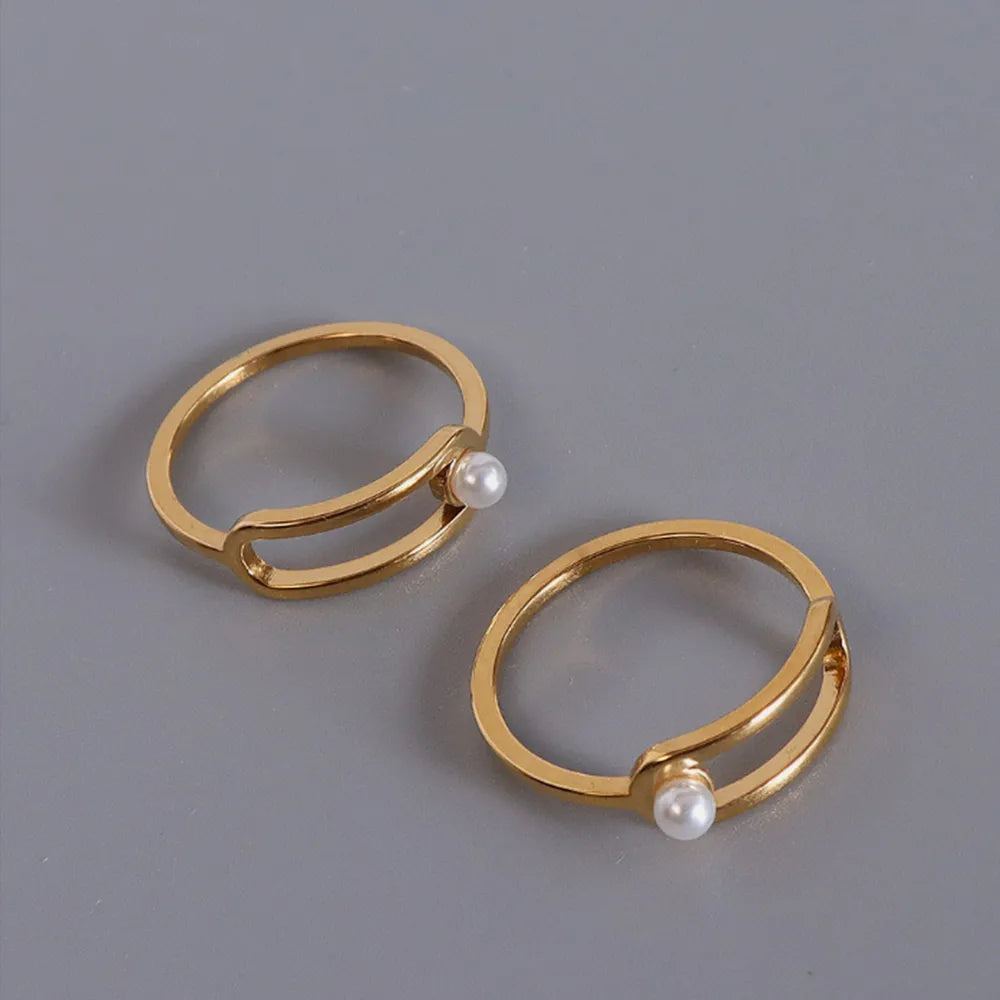 Geometric Circular Pearl Ring Titanium Steel PVD Vacuum Gold Plated Ring