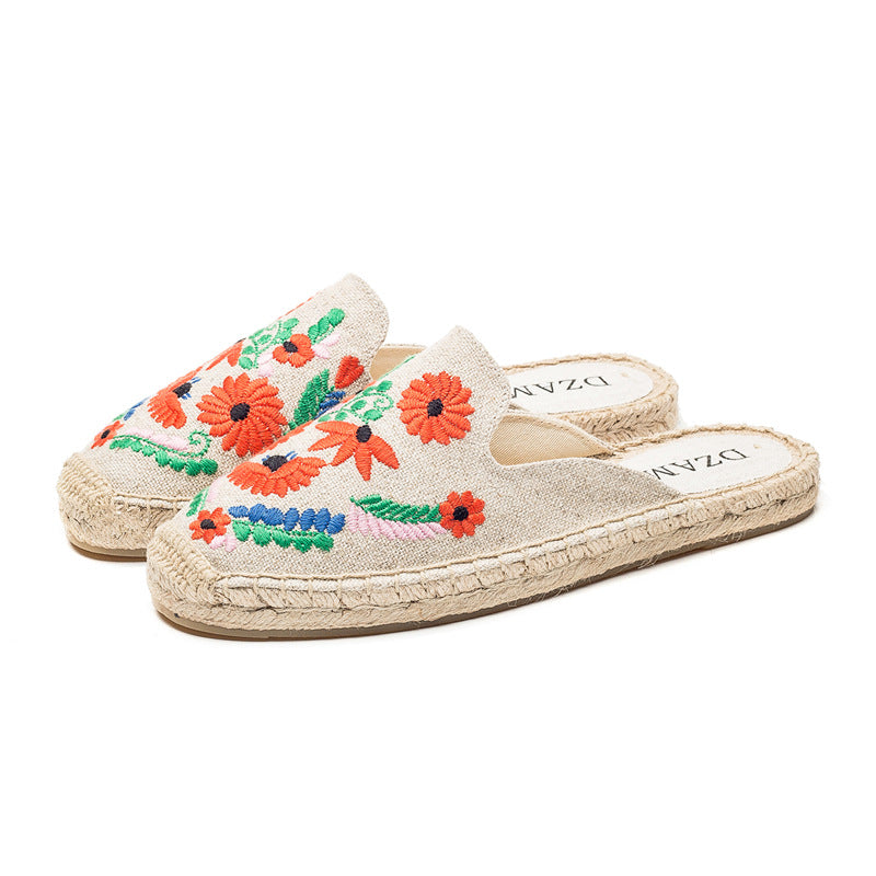 Women's Cute Embroidered Slip-On Open Heel Espadrilles/Shoes