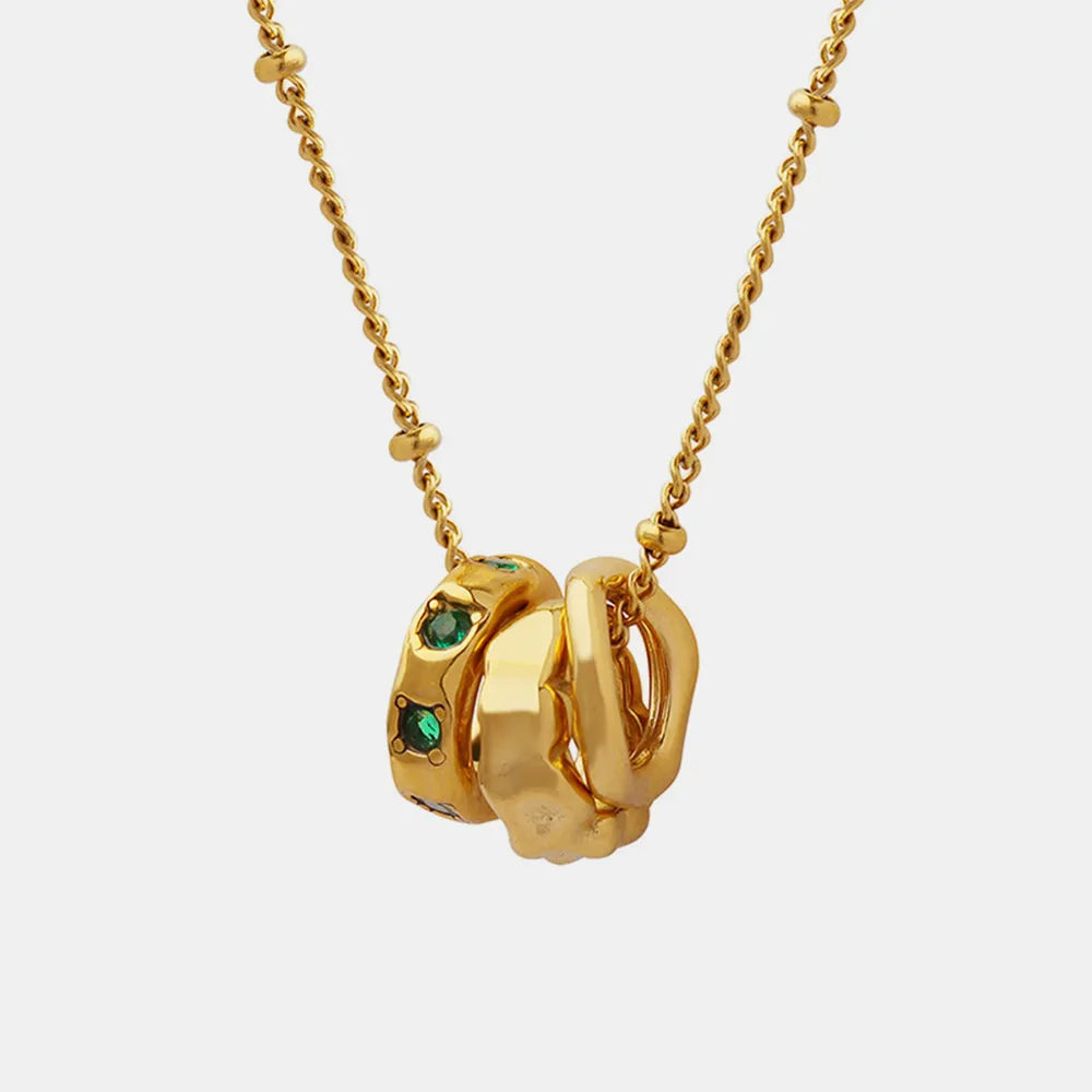 Women's Titanium Steel Pendant Inlaid Green Zircon Three Ring Necklace
