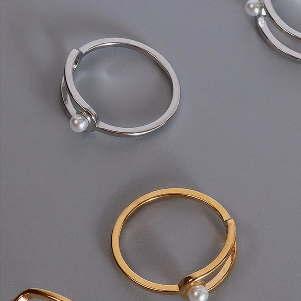 Geometric Circular Pearl Ring Titanium Steel PVD Vacuum Gold Plated Ring