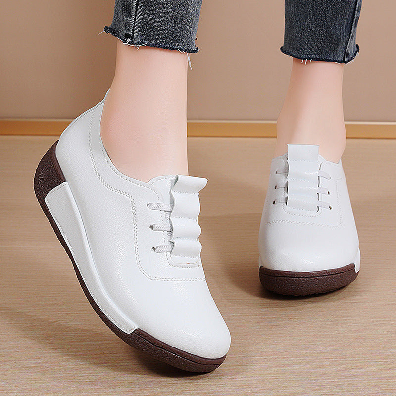 Women's Thick Wedge Sole Genuine Leather Upper Slip-On Casual Sneaker Shoes