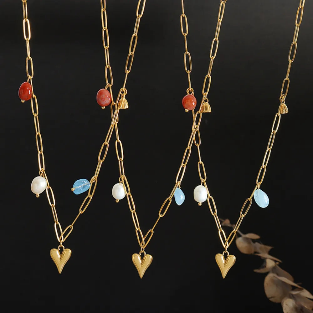 Women's Gold Tone Titanium Steel Heart Pendant Charm Necklace