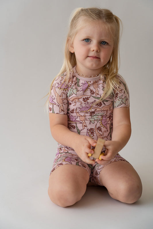 Pink Dino Print 2-piece Shorty Bamboo PJ's