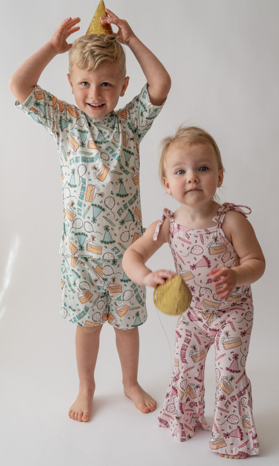 Girls Bamboo & Viscose Tie Straps Birthday Party Print Bell Romper