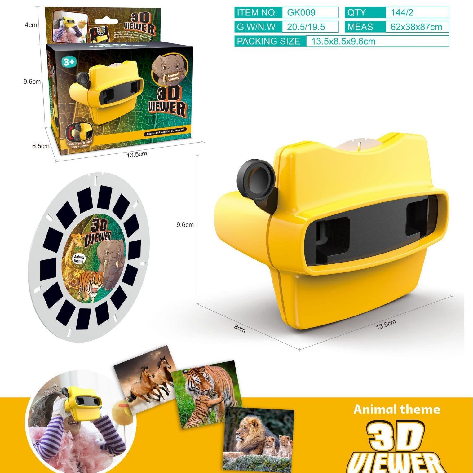 Children's 3D Viewfinder Animal Observation Machine Stereoscopic Rotating Wheel, Viewing and Puzzle Education DV Projector Toy