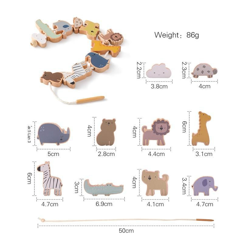 Children's Montessori Educational Toys - Animal Lacing Beads 1-3 Years Wooden Baby Threading Toy