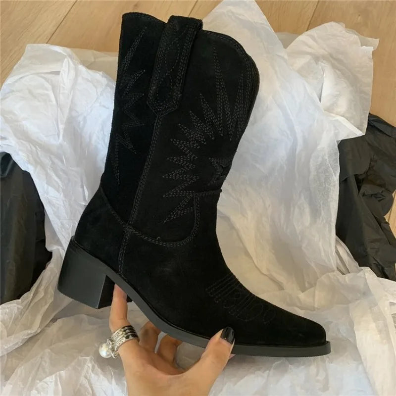 Women's Suede Embroidered Western Cowboy Ranch Boots