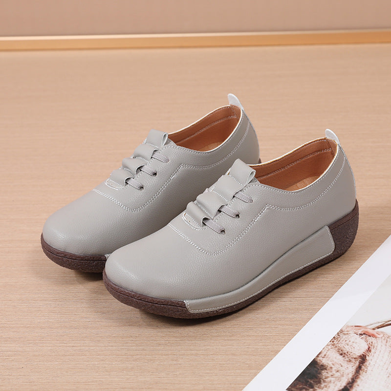 Women's Thick Wedge Sole Genuine Leather Upper Slip-On Casual Sneaker Shoes