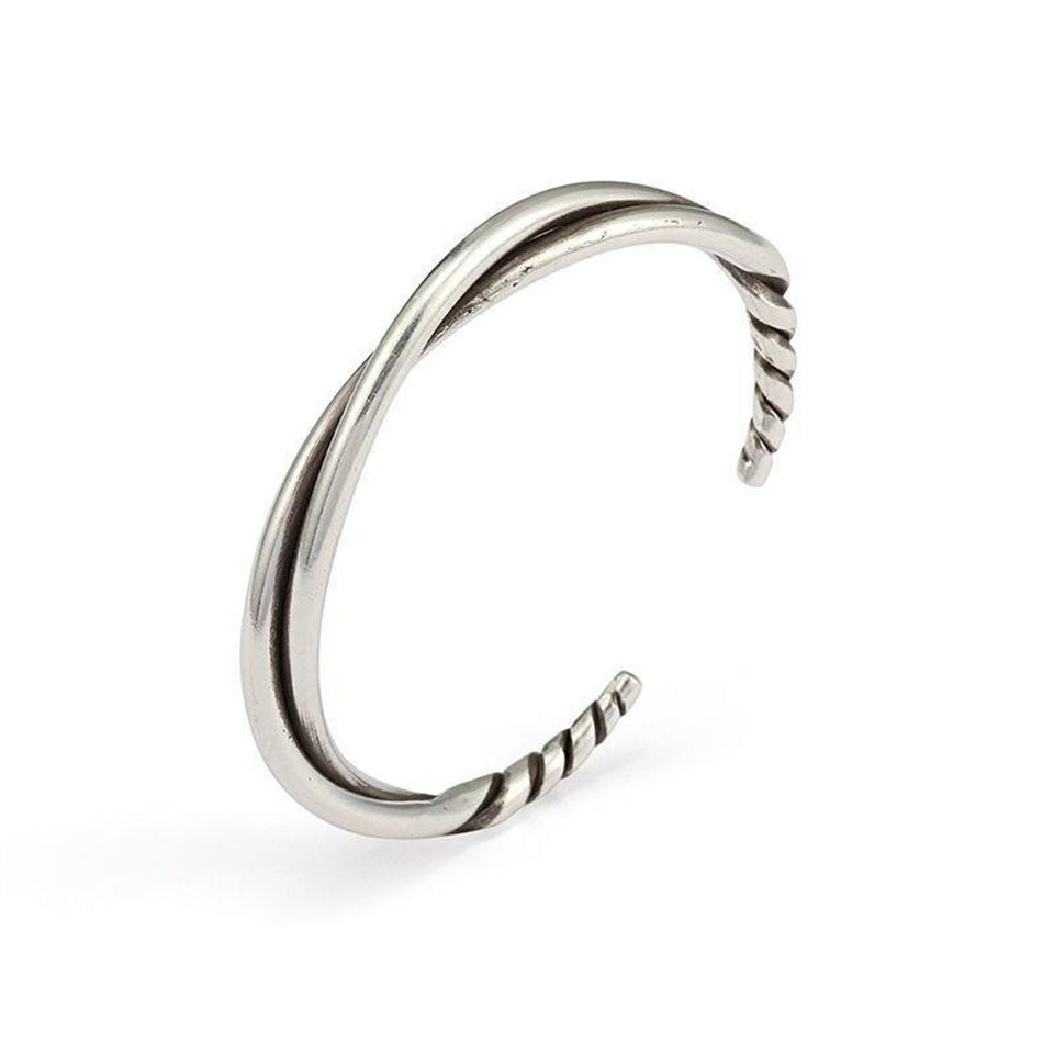 Women's Men's Handmade Pure Silver Thin Twisted Wire Cuff Bracelet