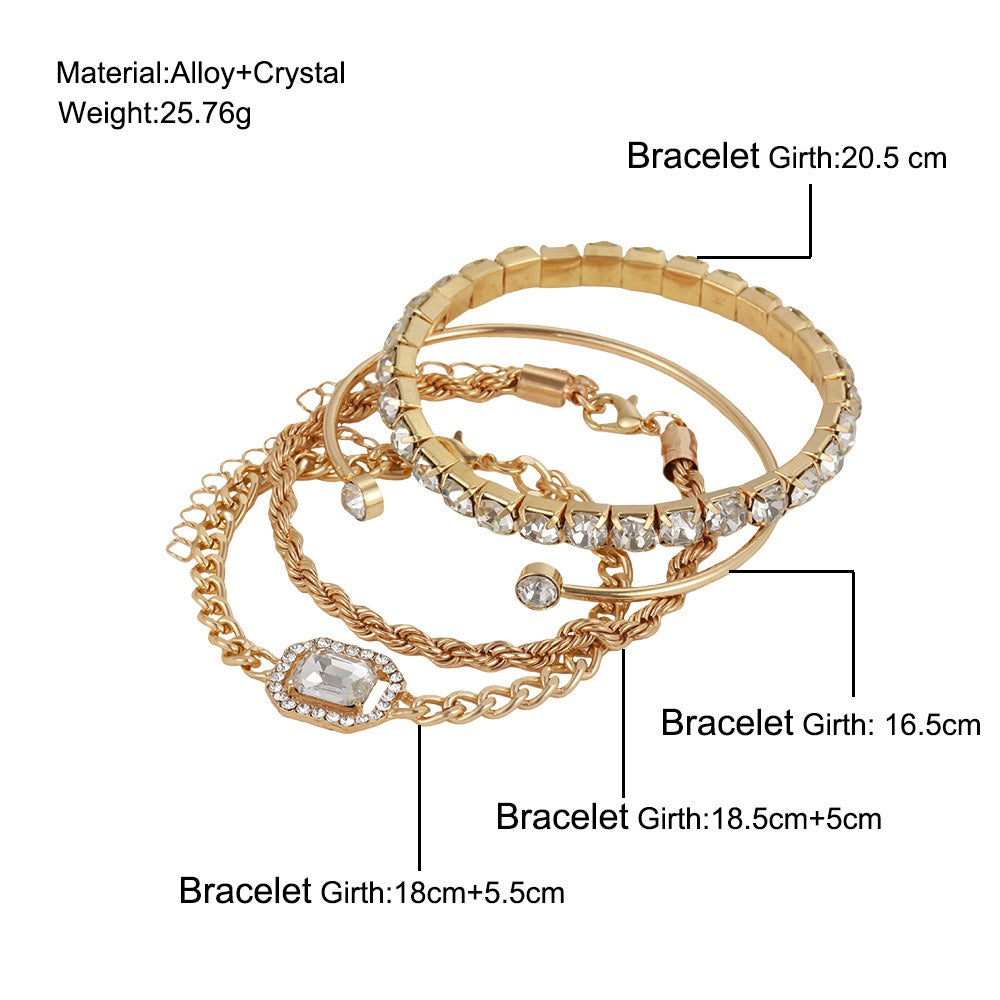 Women's Set of 4 Gold Tone or Silver Tone Rhinestone Bracelet Set