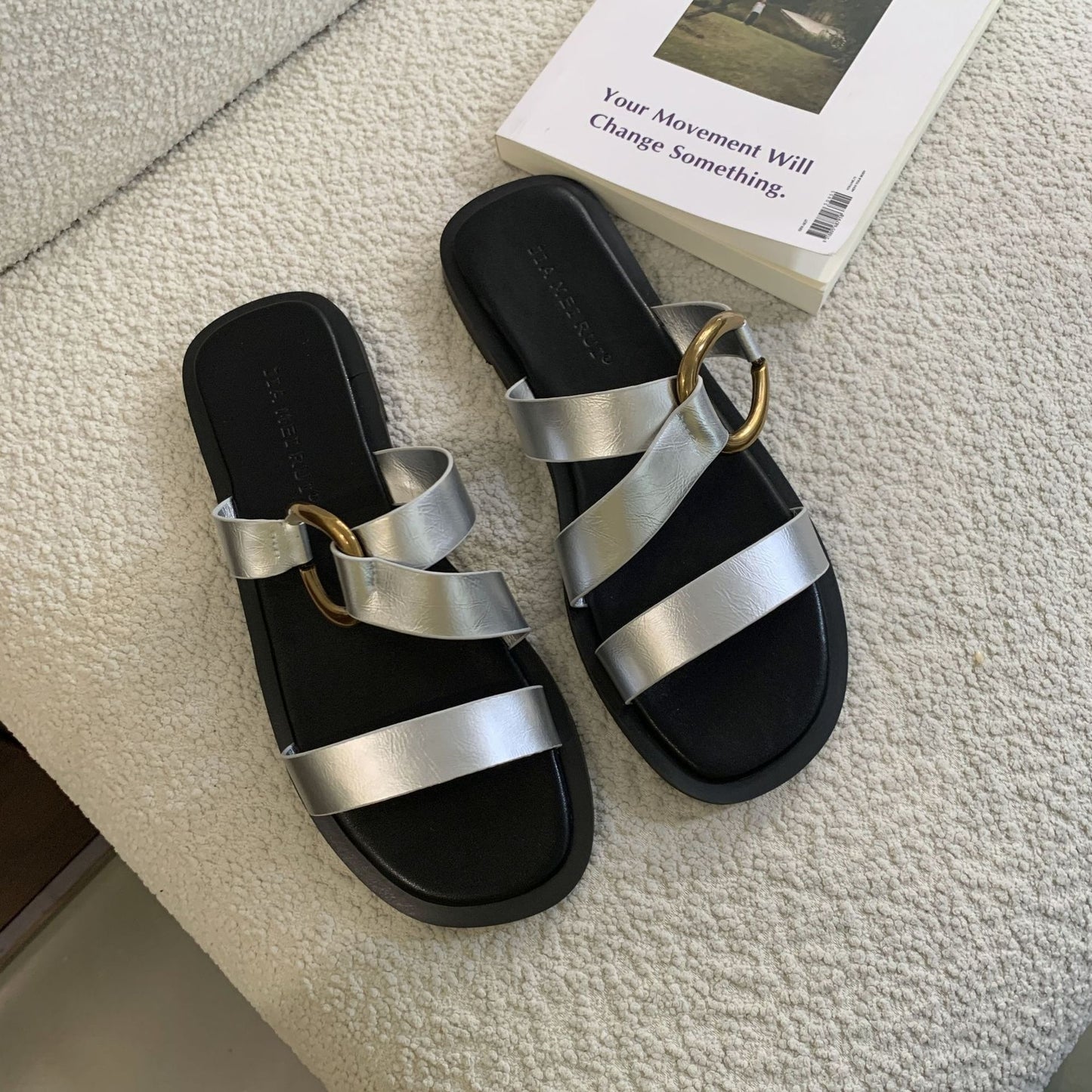 Women's Open-toe Sandals with Gold-tone Buckle Detail