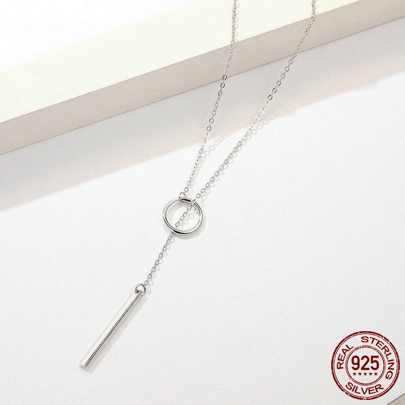 Women's Simple Modern Round and Bar Sterling Silver S925 Necklace