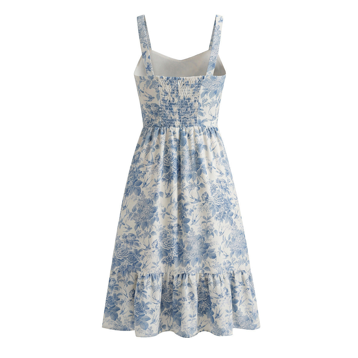 Women's Sleeveless Floral Toile Print Fitted Ruffle Hem Dress