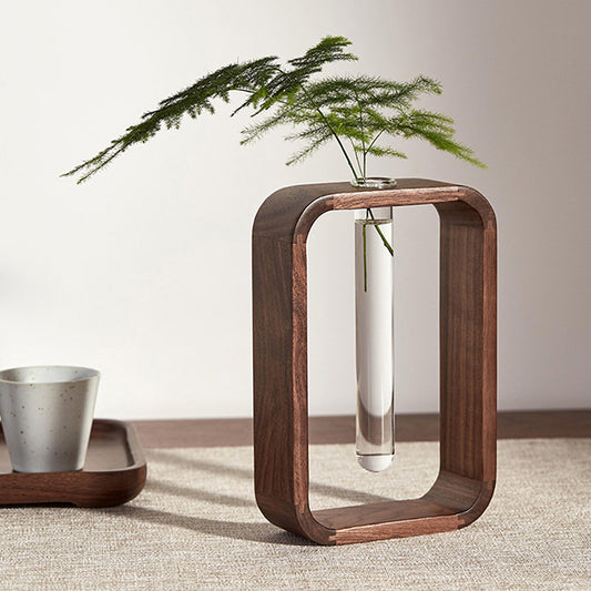 Modern Solid Walnut Wood Hydroponic Large or Small Vase