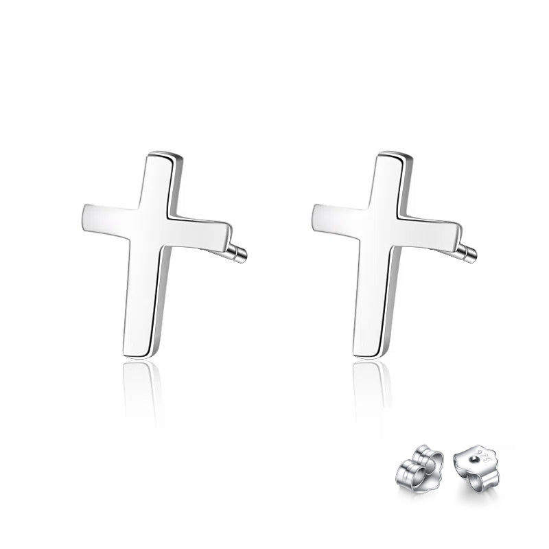 Women's Sterling Silver S925 Cross Stud Earrings