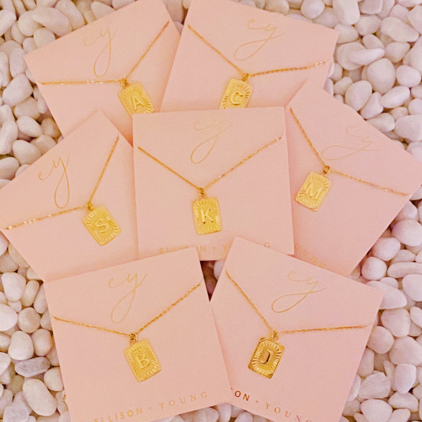 Trendy gold bar inspired Aztec style initial charm with pretty chain - Art Deco Initial Necklace