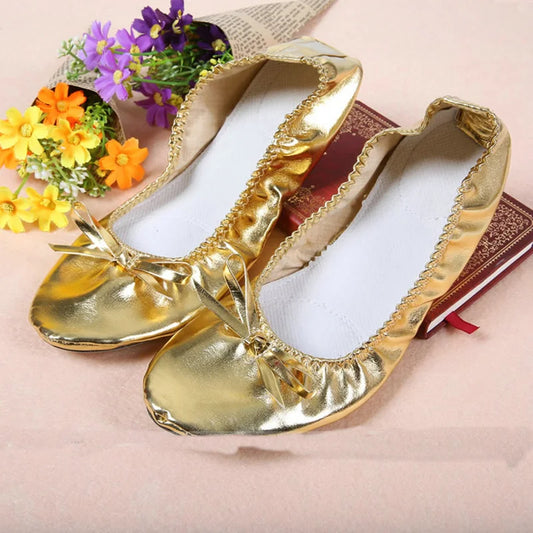 Women's Gold Metallic Genuine Leather Sheepskin Ballet Flats