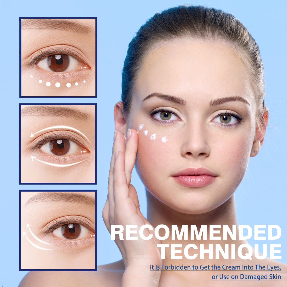 a woman with brown eyes and white circles on her face