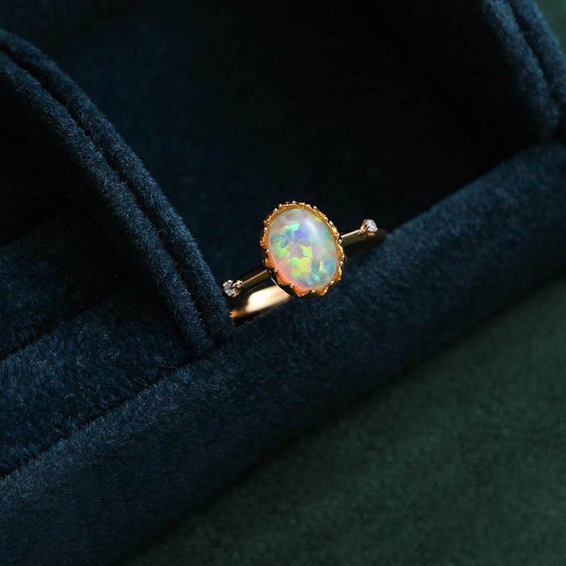Women's Retro Faux Fire Opal Gold Plated Cabochon Ring or Necklace