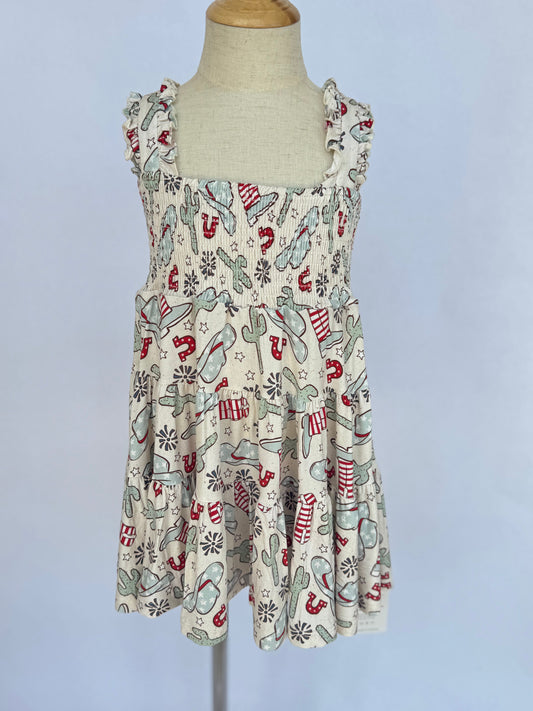Girl's American Rodeo Print Shirred Dress