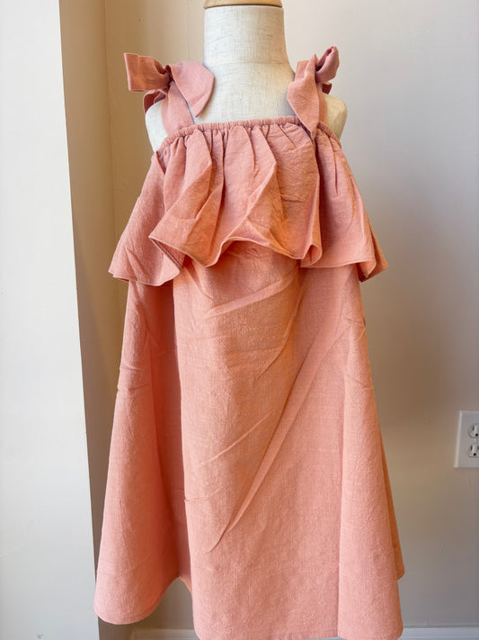 Girl's Pink Cotton Sleeveless Ruffle Tank Baby Doll Dress