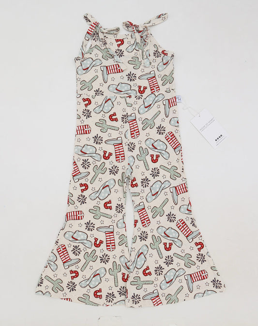 Girl's Bamboo Blend American Rodeo Print Bell Romper