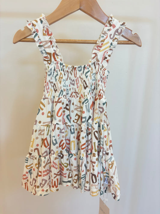 Girls Alphabet Print Shirred Bamboo, Viscose & Spandex Dress