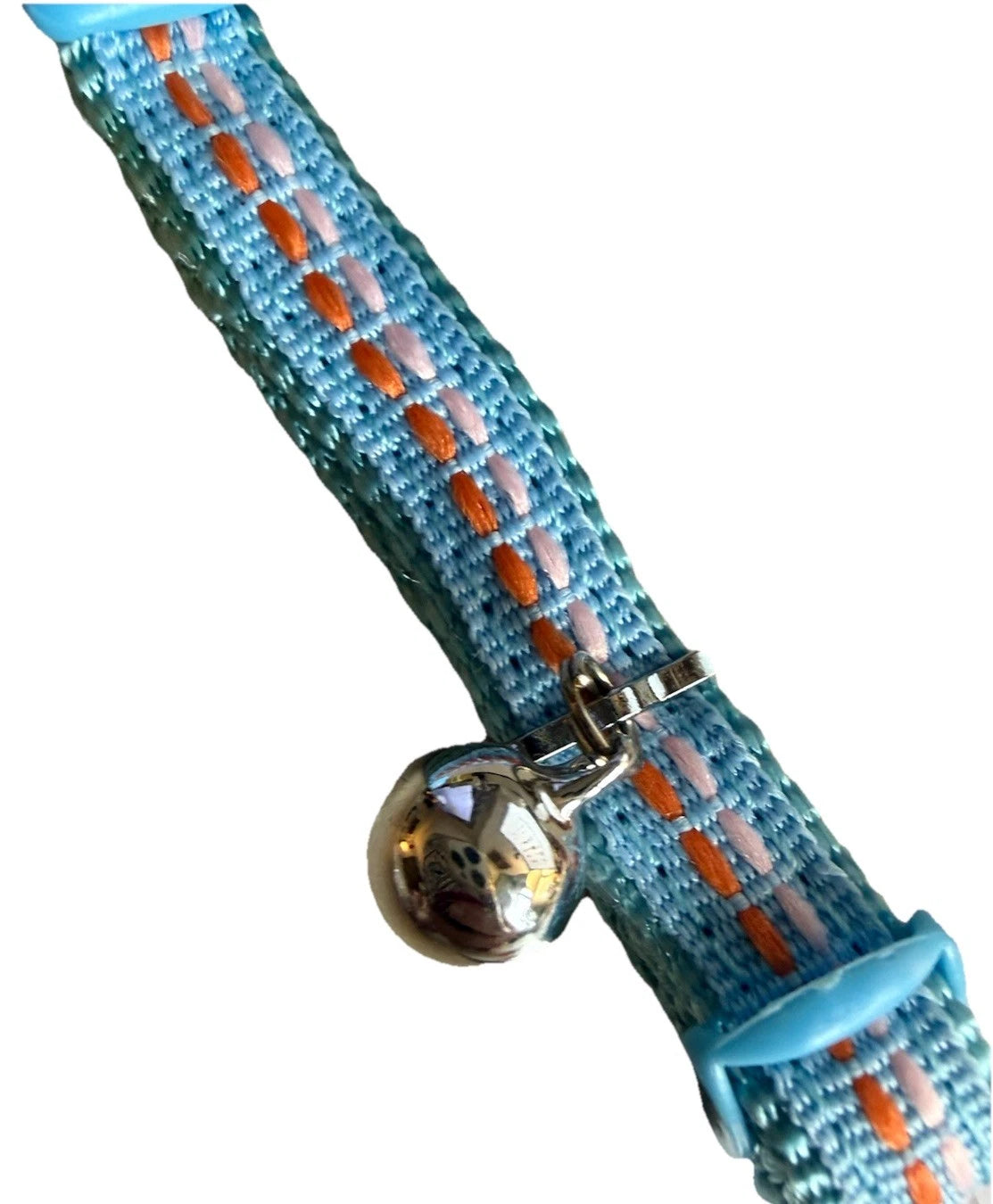 Standard Cat Collar Blue Fabric Plaid Pattern with Bell Adjustable Up to 6.6 lbs