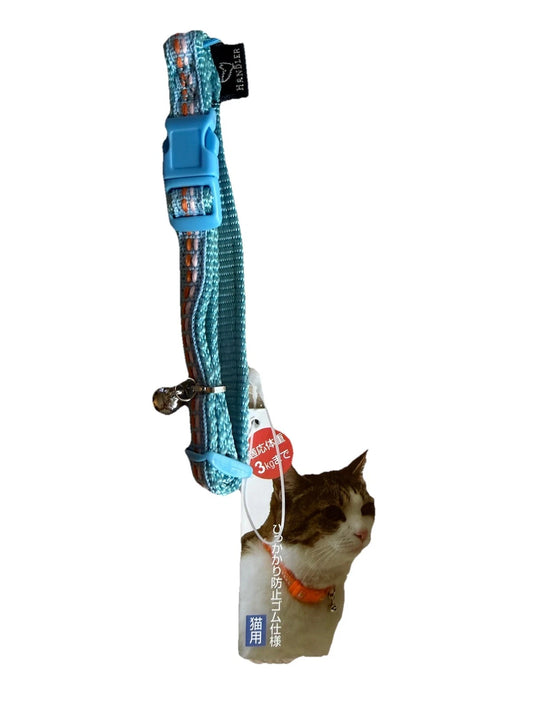 Standard Cat Collar Blue Fabric Plaid Pattern with Bell Adjustable Up to 6.6 lbs