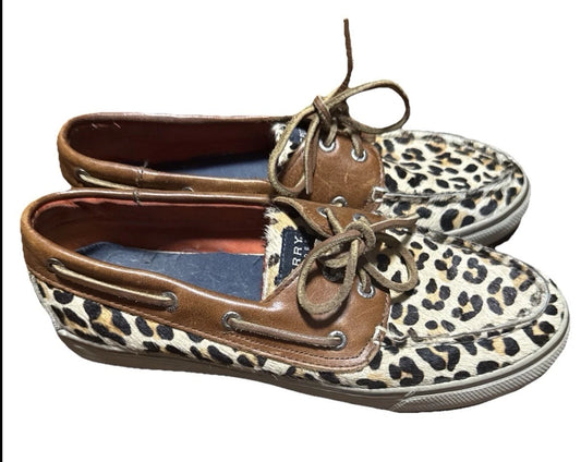 Women’s Genuine Upper Mat Leather Leopard Print Sperry Top-Sider Shoes 7.5