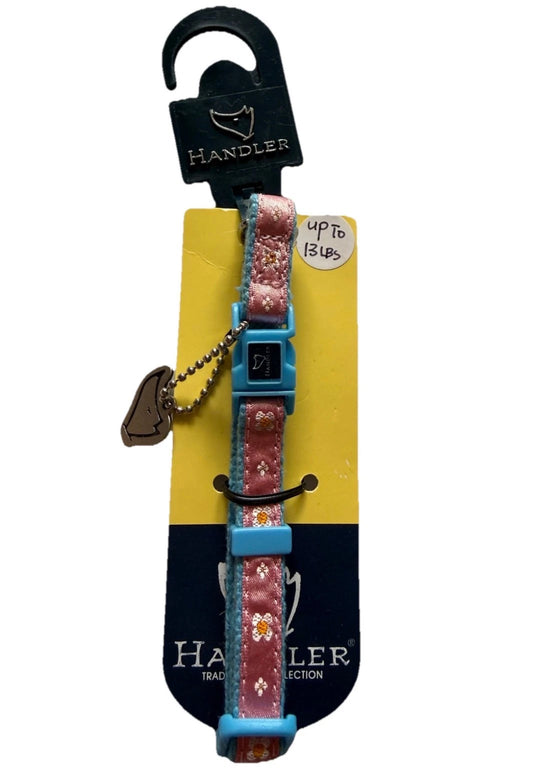 Standard Adjustable Fabric Cat Collar Woven Pink &amp; Blue Floral Pattern to 13lbs