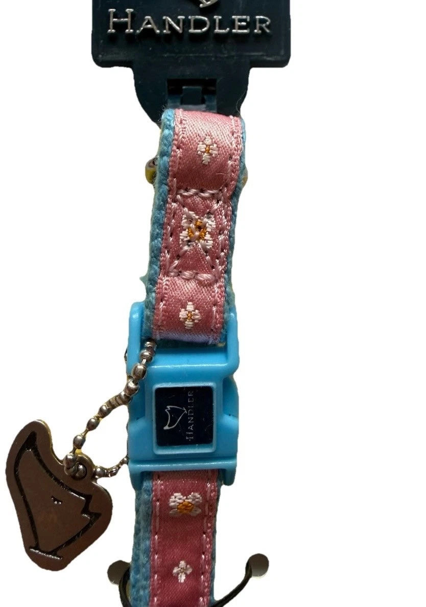 Standard Adjustable Fabric Cat Collar Woven Pink &amp; Blue Floral Pattern to 13lbs