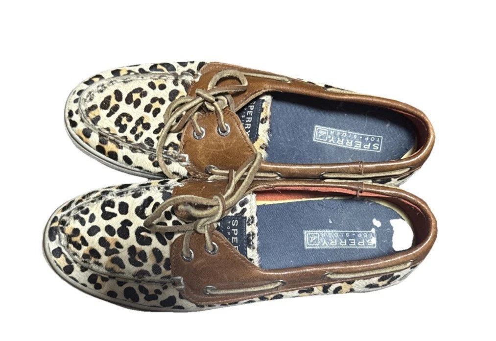 Women’s Genuine Upper Mat Leather Leopard Print Sperry Top-Sider Shoes 7.5