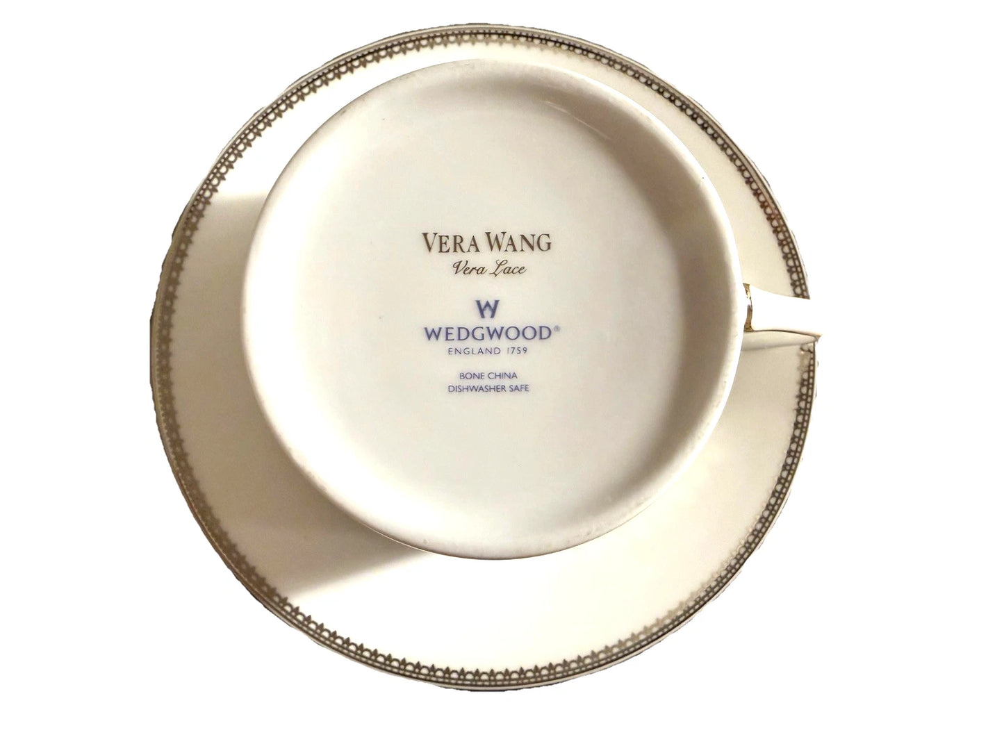 Lot Of 5 Vera Wang Vera Lace by Wedgwood Bone China Platinum Cup Saucer Set